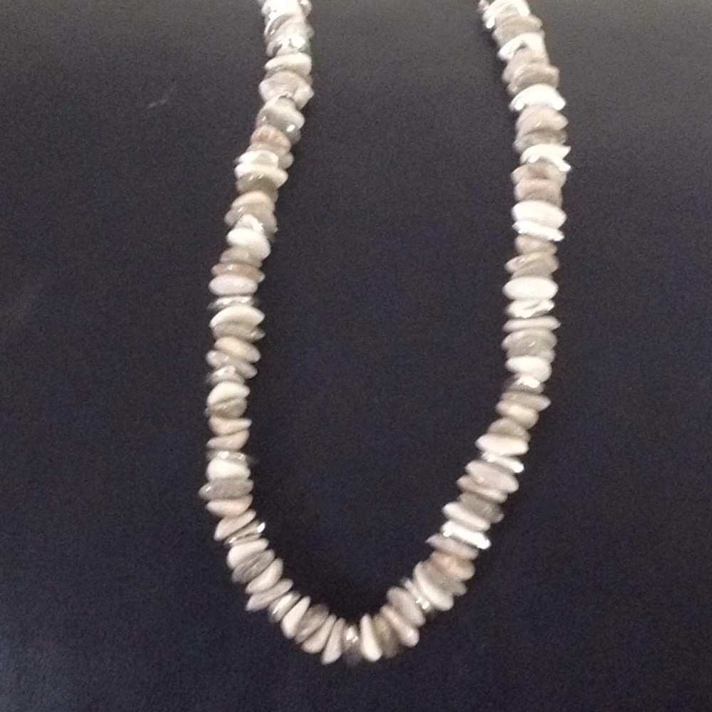 Stone white and silver tone necklace